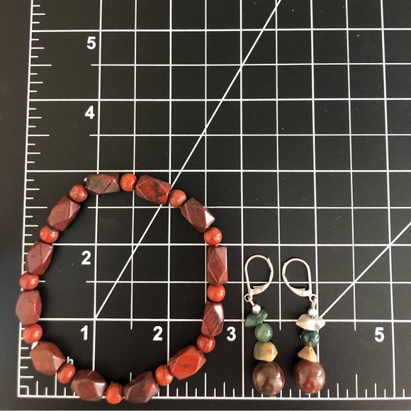 Vintage Tumbled Jasper Stone Bracelet & Earrings - Picture 8 of 13